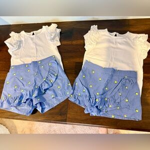 Janie and Jack White Top with Blue Lemon Skorts Set
